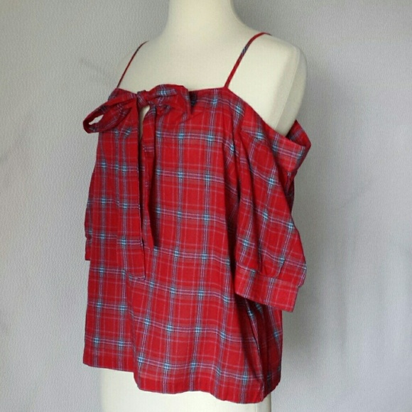 Anthropologie Paper Crane Plaid Blouse Top Large - Picture 4 of 8